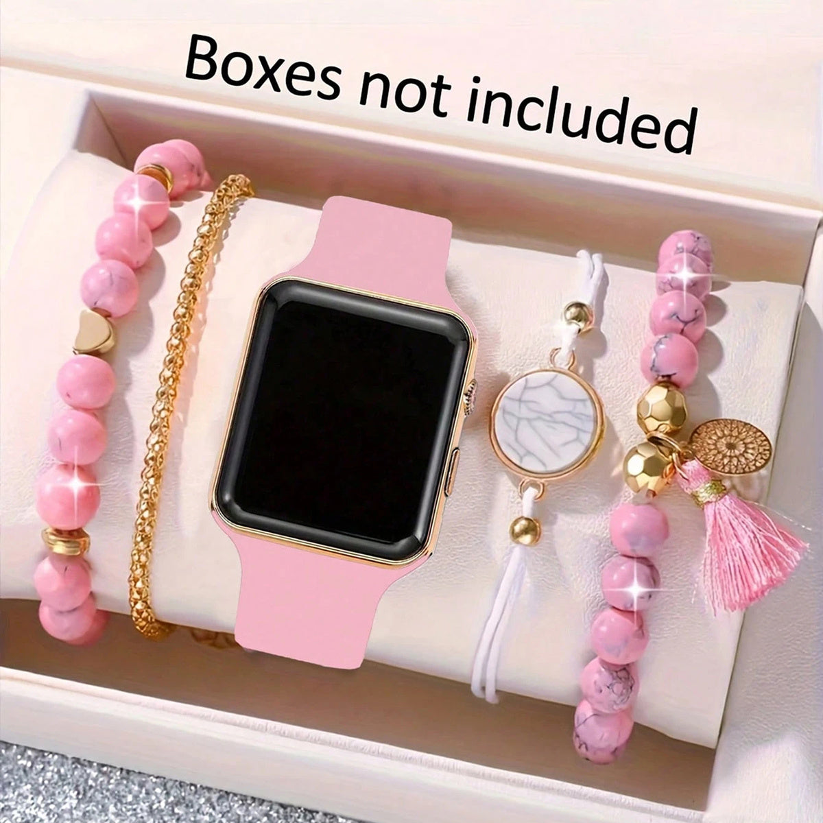5pcs Digital Watch, Sports Fashion, Plastic Case, Silicone Band, Non-rechargeable Button Battery (Diameter<20mm), Quadrate Electronic Watch, Luxury Bracelets, for Women, with Homecoming Season, Ramadan, Easter, Mother'S Day
